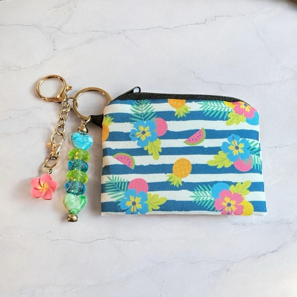 Tropical Flowers Detachable Keychain & Coin Purse